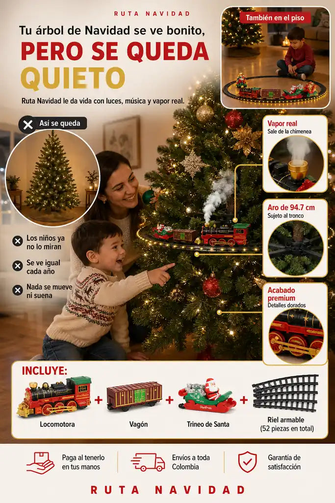Tren Navideno con Vapor Real y Luces - 52 Piezas Para Armar En Familia - 30% Descuento