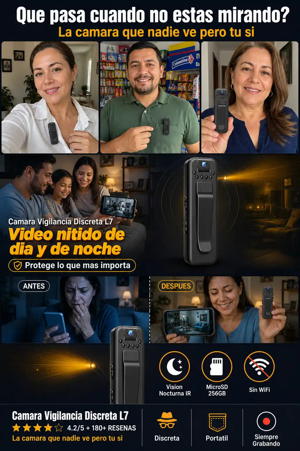 Camara Vigilancia Discreta 1080 - Video Nitido Dia y Noche - HOY 30% OFF